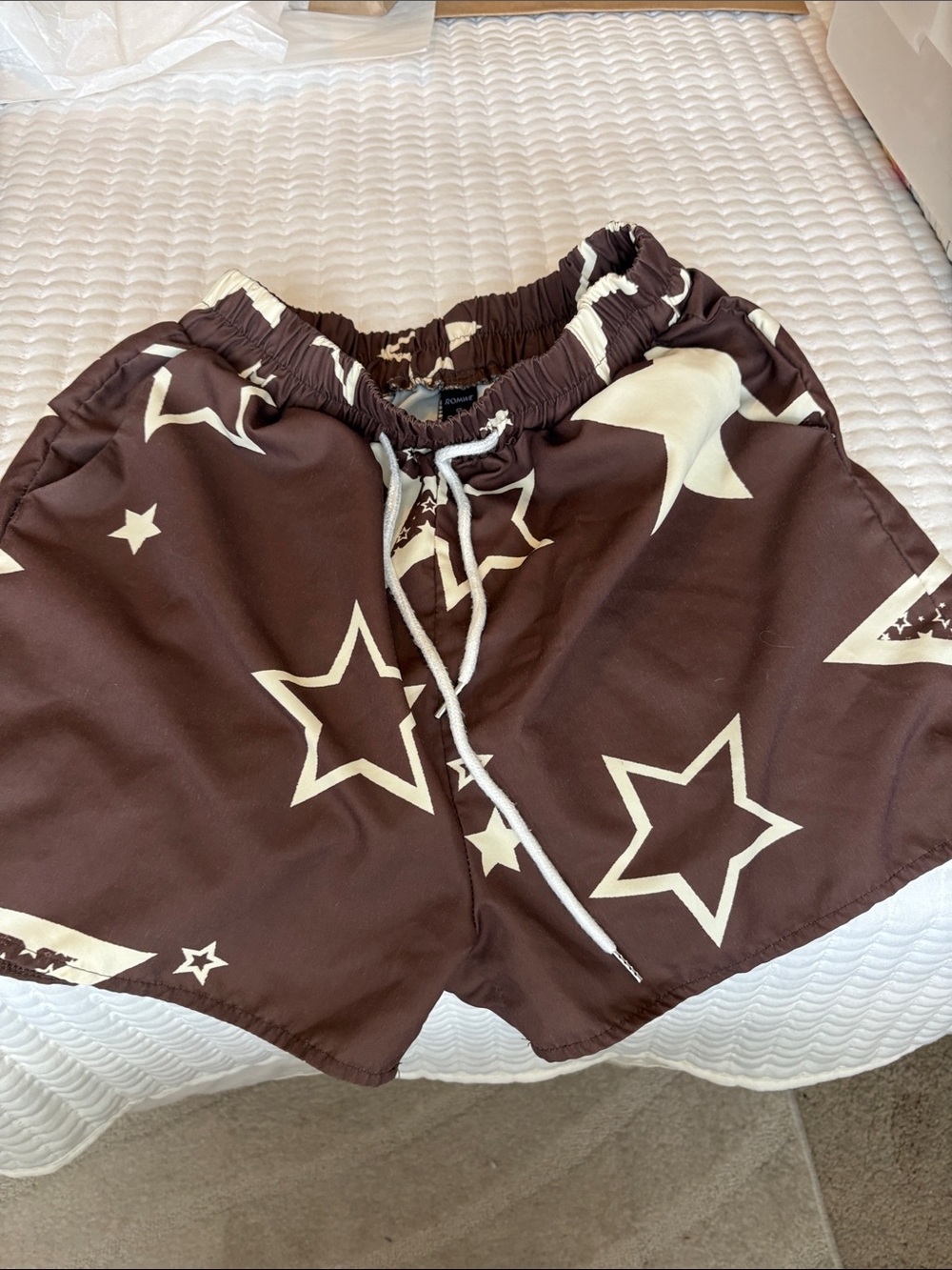 Romwe Brown Star Print Elastic Waist pocket Shorts